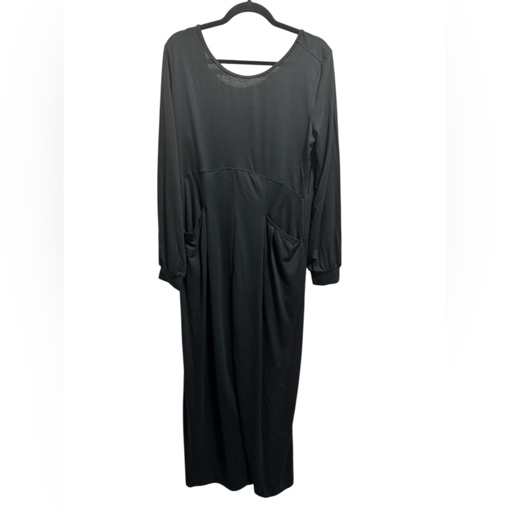 Halara Backless Round Neck Long Sleeve Casual Baggy Jumpsuit with Pockets Black - Picture 3 of 10
